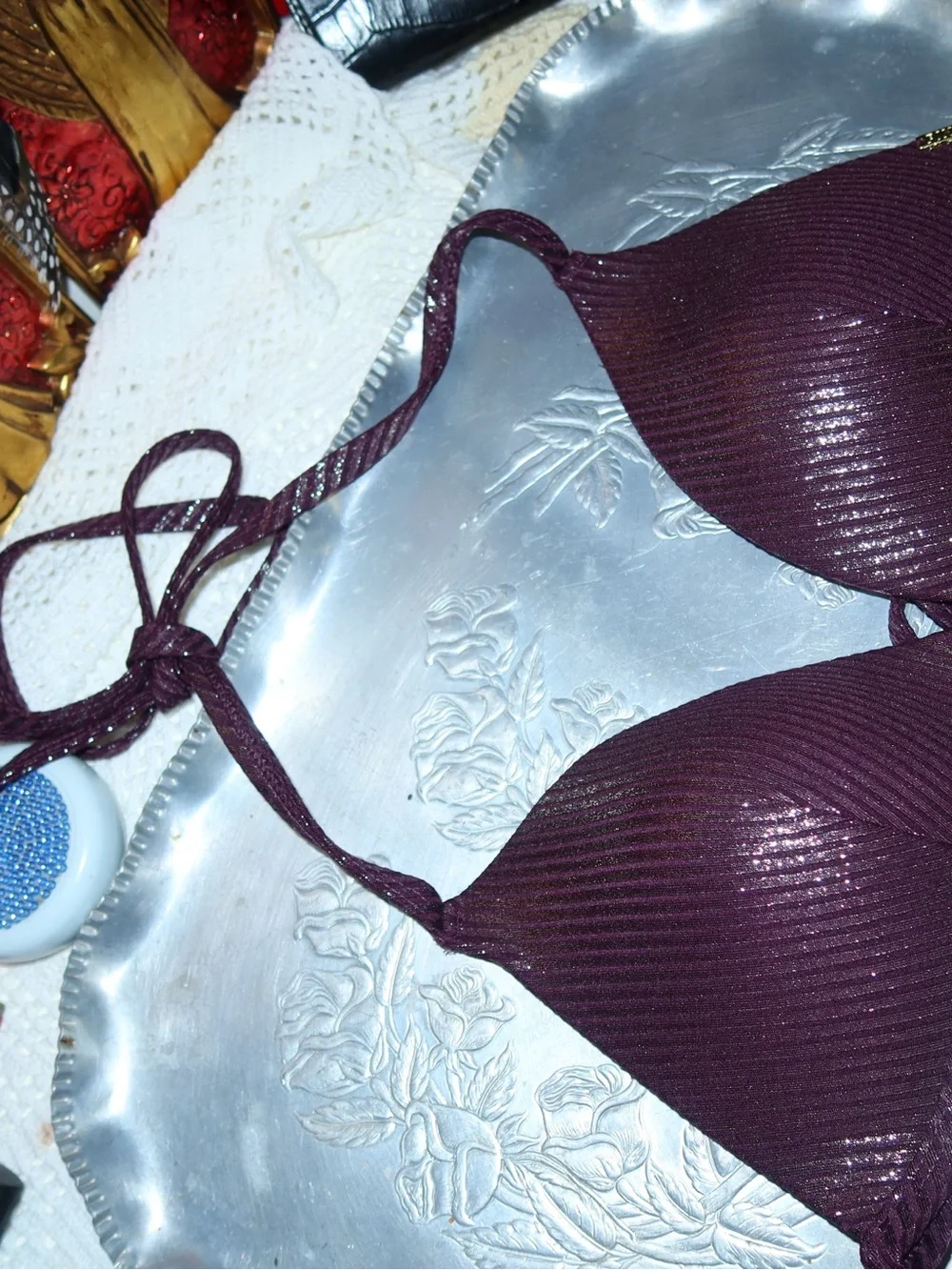 PINK Victoria's Secret Ribbed Plum Triangle Bikini Top